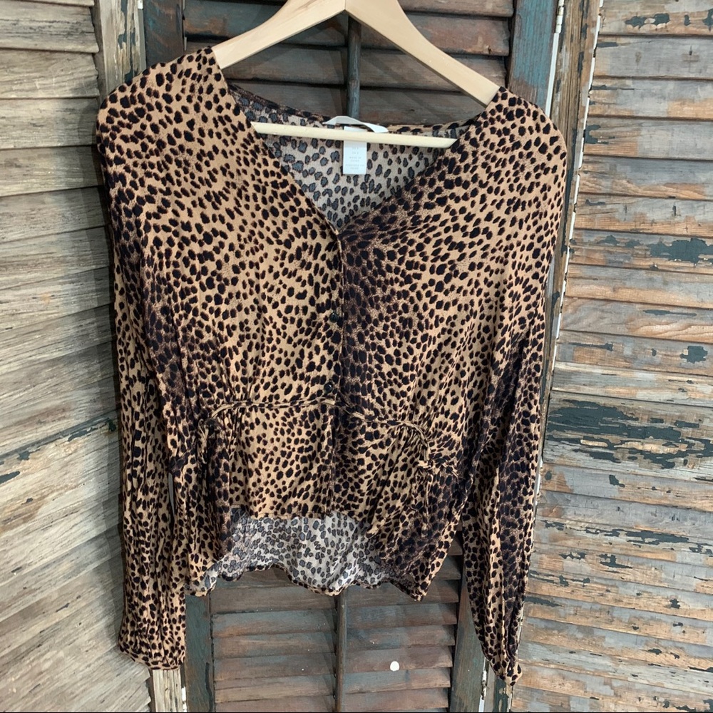 Cheetah print button up crop top
